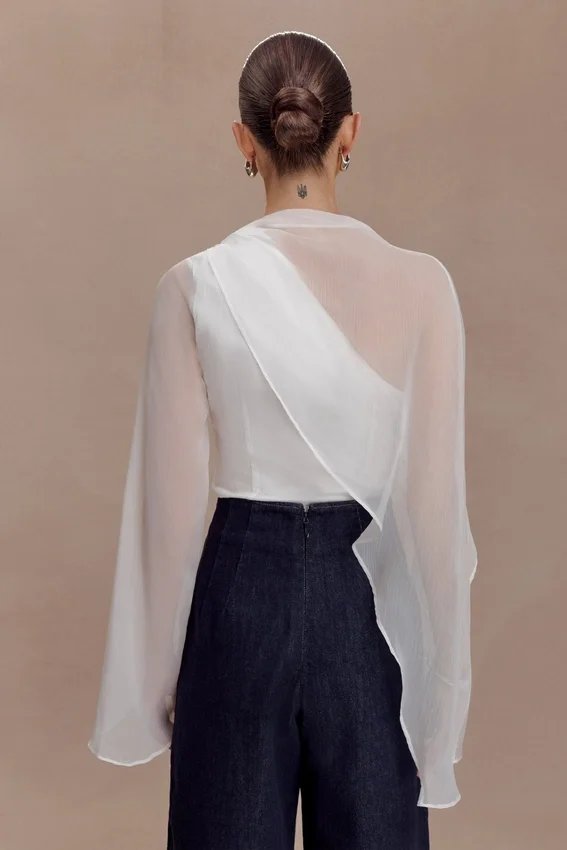 Ida Sheer Asymmetrical Long Sleeve Cape – White Ida Sheer Asymmetrical Long Sleeve Cape – White