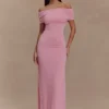 Imogen Off Shoulder Slinky Maxi Dress – Candy Pink Imogen Off Shoulder Slinky Maxi Dress – Candy Pink