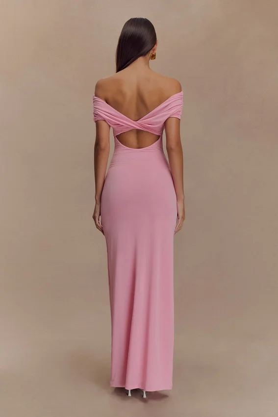 Imogen Off Shoulder Slinky Maxi Dress – Candy Pink Imogen Off Shoulder Slinky Maxi Dress – Candy Pink