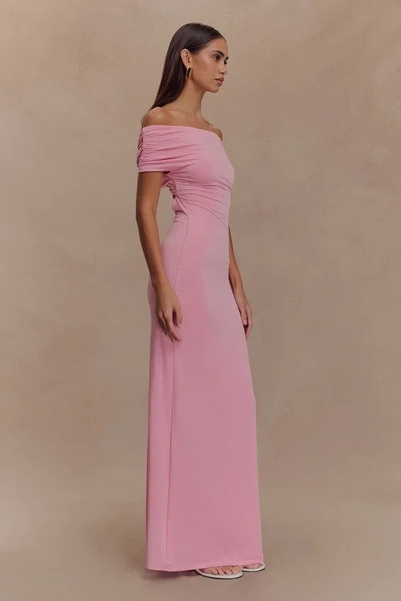 Imogen Off Shoulder Slinky Maxi Dress – Candy Pink Imogen Off Shoulder Slinky Maxi Dress – Candy Pink