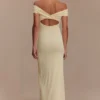 Imogen Off Shoulder Slinky Maxi Dress – Lemon Imogen Off Shoulder Slinky Maxi Dress – Lemon