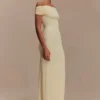 Imogen Off Shoulder Slinky Maxi Dress – Lemon Imogen Off Shoulder Slinky Maxi Dress – Lemon