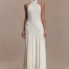 Indira Gathered Slinky Halter Maxi Dress – Ivory Indira Gathered Slinky Halter Maxi Dress – Ivory