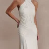 Indira Gathered Slinky Halter Maxi Dress – Ivory Indira Gathered Slinky Halter Maxi Dress – Ivory