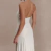 Indira Gathered Slinky Halter Maxi Dress – Ivory Indira Gathered Slinky Halter Maxi Dress – Ivory