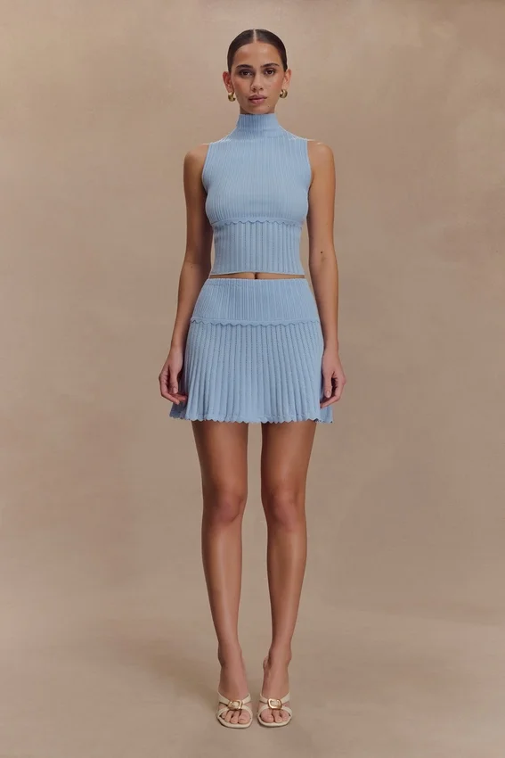 Indy Pointelle Knit Mini Skirt – Cornflower Blue Indy Pointelle Knit Mini Skirt – Cornflower Blue