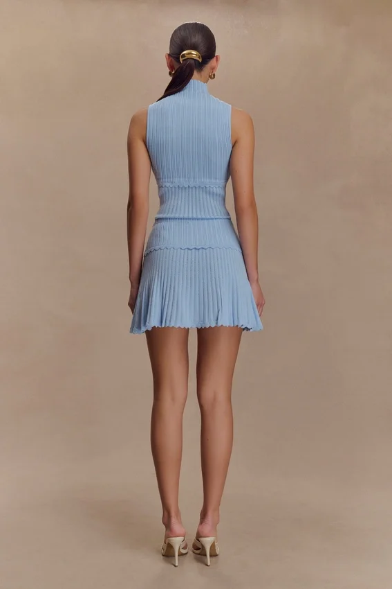 Indy Pointelle Knit Mini Skirt – Cornflower Blue Indy Pointelle Knit Mini Skirt – Cornflower Blue