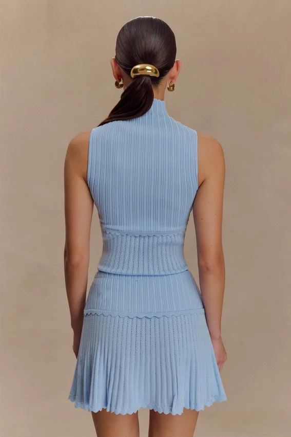 Indy Pointelle Knit Mini Skirt – Cornflower Blue Indy Pointelle Knit Mini Skirt – Cornflower Blue