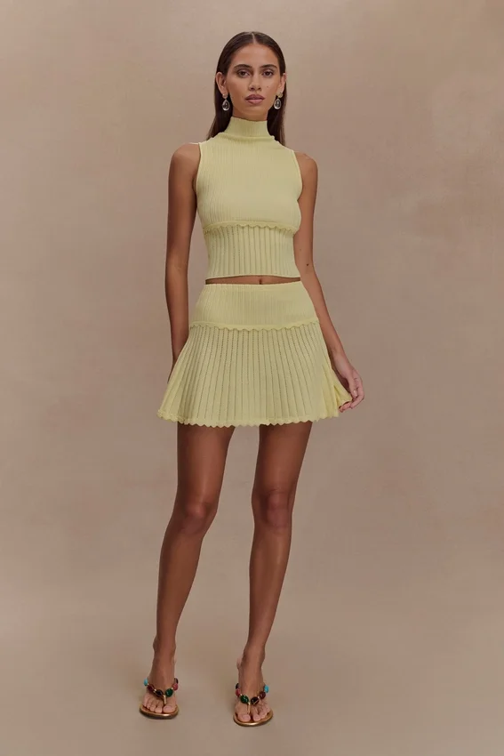 Indy Pointelle Knit Mini Skirt – Lemon Indy Pointelle Knit Mini Skirt – Lemon