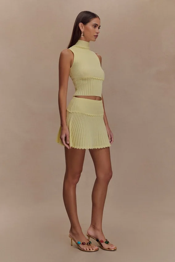 Indy Pointelle Knit Mini Skirt – Lemon Indy Pointelle Knit Mini Skirt – Lemon