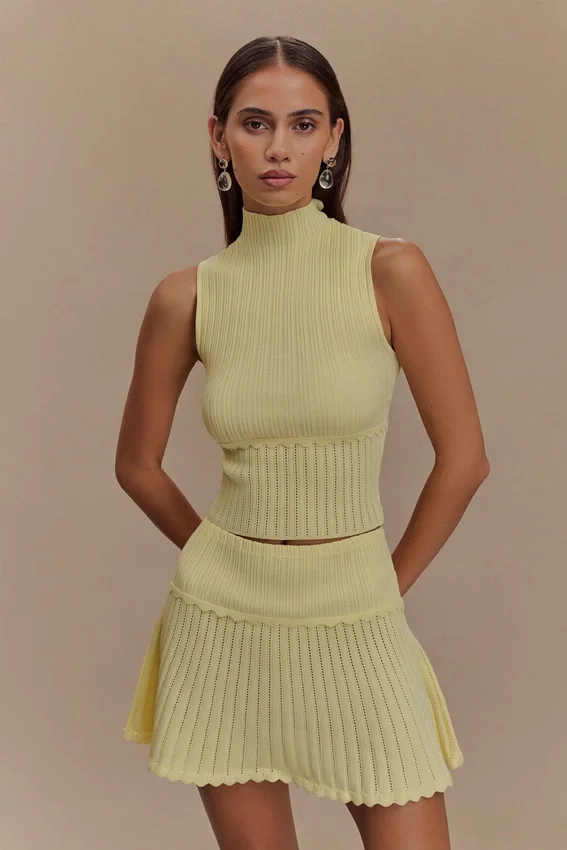 Indy Pointelle Knit Mini Skirt – Lemon Indy Pointelle Knit Mini Skirt – Lemon