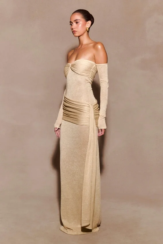 Ingrid Metallic Knit Maxi Dress – Bronze Ingrid Metallic Knit Maxi Dress – Bronze