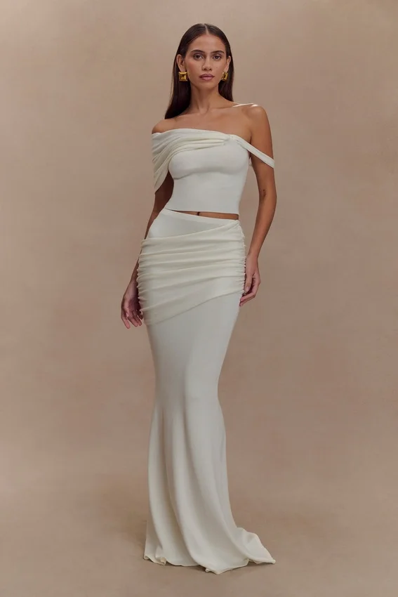 Irene Gathered Knit Maxi Skirt – Ivory Irene Gathered Knit Maxi Skirt – Ivory