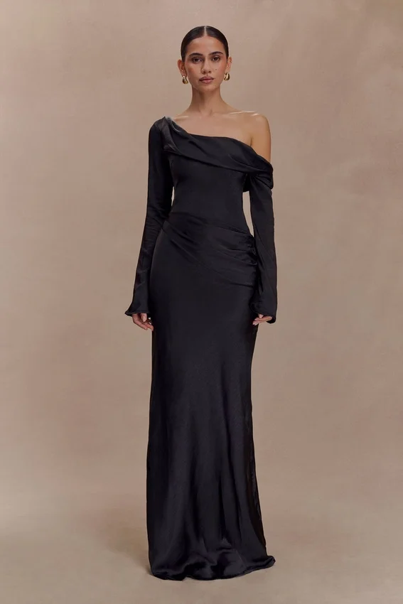 Iris Long Sleeve Satin Maxi Dress – Black Iris Long Sleeve Satin Maxi Dress – Black