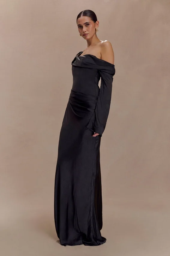 Iris Long Sleeve Satin Maxi Dress – Black Iris Long Sleeve Satin Maxi Dress – Black