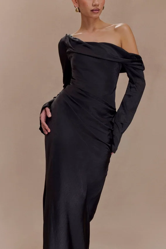 Iris Long Sleeve Satin Maxi Dress – Black Iris Long Sleeve Satin Maxi Dress – Black