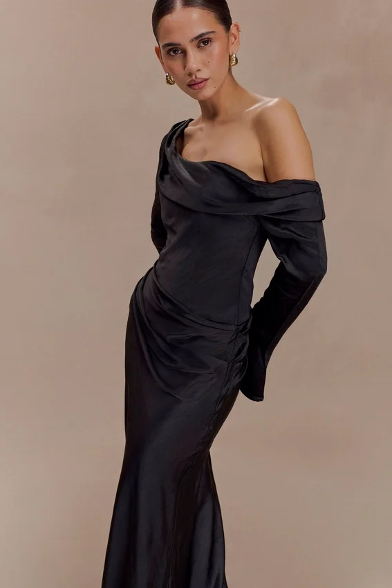 Iris Long Sleeve Satin Maxi Dress – Black Iris Long Sleeve Satin Maxi Dress – Black