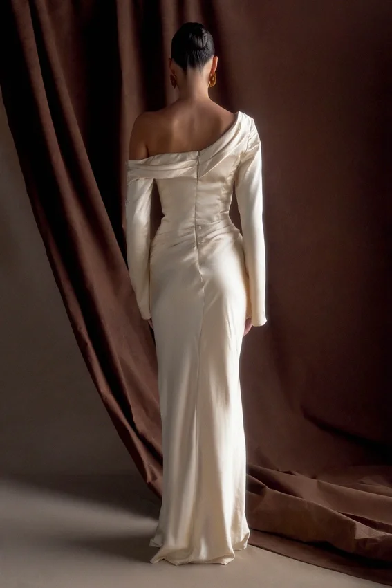 Iris Long Sleeve Satin Maxi Dress – Blush Gold Iris Long Sleeve Satin Maxi Dress – Blush Gold