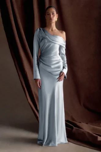 Iris Long Sleeve Satin Maxi Dress – Frosted Blue