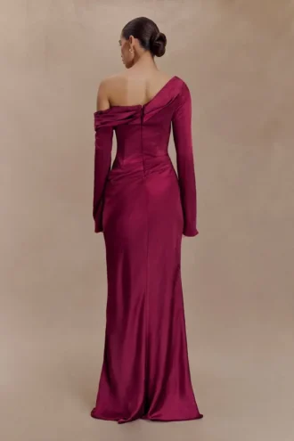 Iris Long Sleeve Satin Maxi Dress – Mahogany