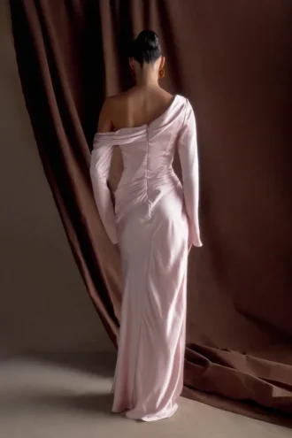 Iris Long Sleeve Satin Maxi Dress – Soft Pink