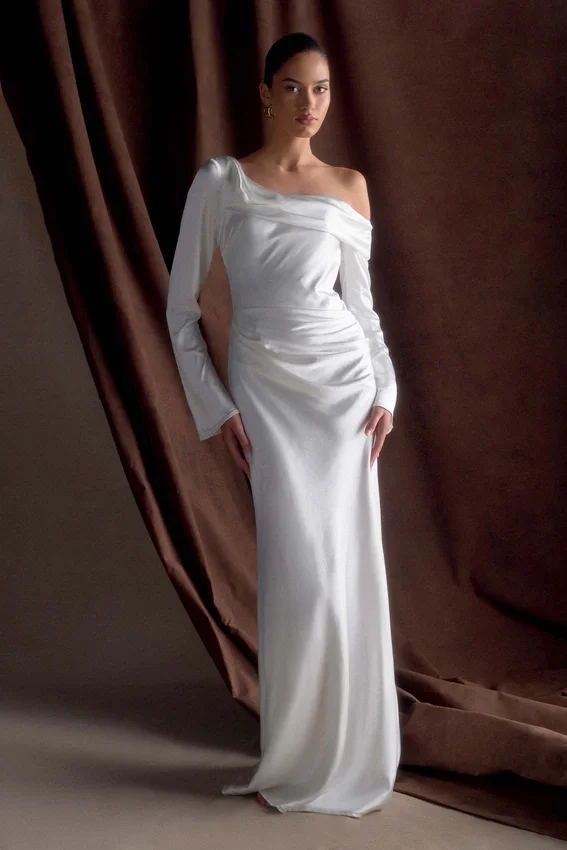 Iris Long Sleeve Satin Maxi Dress – White Iris Long Sleeve Satin Maxi Dress – White