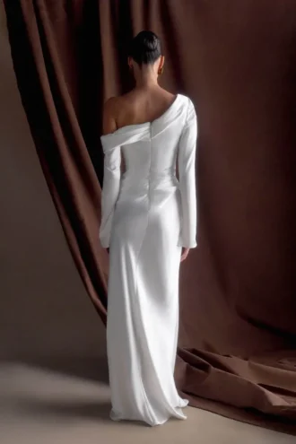 Iris Long Sleeve Satin Maxi Dress – White