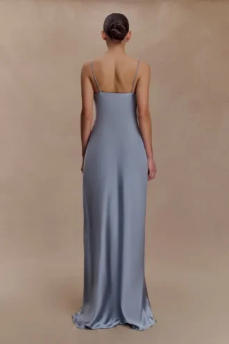 Isadora Lace & Satin Maxi Dress – Frosted Blue
