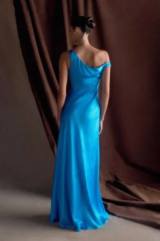 Jacinta One Shoulder Maxi Dress – Cyan Blue
