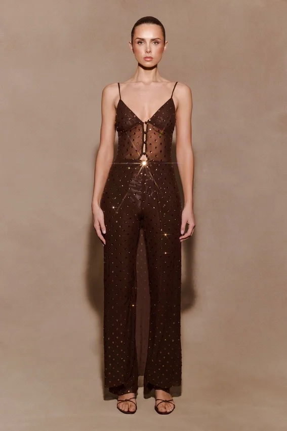 Jackie Longline Diamante Top – Chocolate Jackie Longline Diamante Top – Chocolate