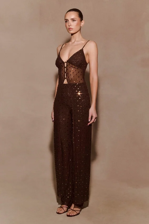 Jackie Longline Diamante Top – Chocolate Jackie Longline Diamante Top – Chocolate