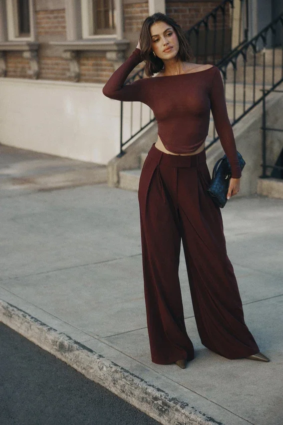 Jacqueline Pleated Wide Leg Pants – Mahogany Jacqueline Pleated Wide Leg Pants – Mahogany