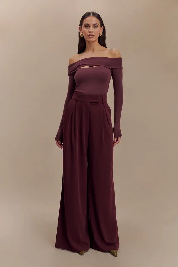 Jacqueline Pleated Wide Leg Pants – Mahogany Jacqueline Pleated Wide Leg Pants – Mahogany