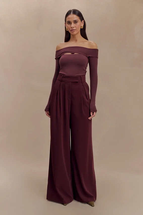 Jacqueline Pleated Wide Leg Pants – Mahogany Jacqueline Pleated Wide Leg Pants – Mahogany