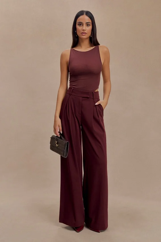 Jacqueline Pleated Wide Leg Pants – Mahogany Jacqueline Pleated Wide Leg Pants – Mahogany