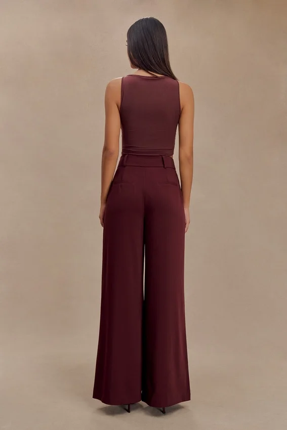 Jacqueline Pleated Wide Leg Pants – Mahogany Jacqueline Pleated Wide Leg Pants – Mahogany