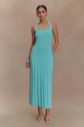 Jacqui Halter Knit Midi Dress – Cyan Blue