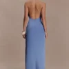 Jade Satin Halter Maxi Dress – Steel Blue Jade Satin Halter Maxi Dress – Steel Blue