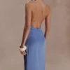 Jade Satin Halter Maxi Dress – Steel Blue Jade Satin Halter Maxi Dress – Steel Blue