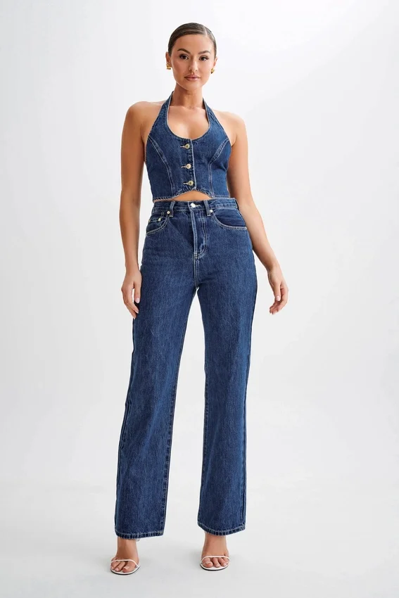 Janine High Waisted Straight Leg Jeans – Dark Blue Janine High Waisted Straight Leg Jeans – Dark Blue