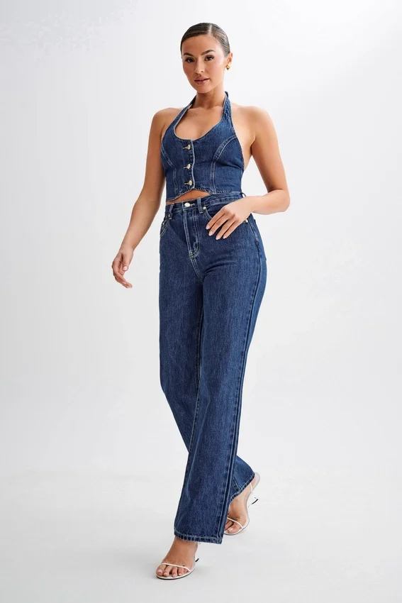 Janine High Waisted Straight Leg Jeans – Dark Blue Janine High Waisted Straight Leg Jeans – Dark Blue
