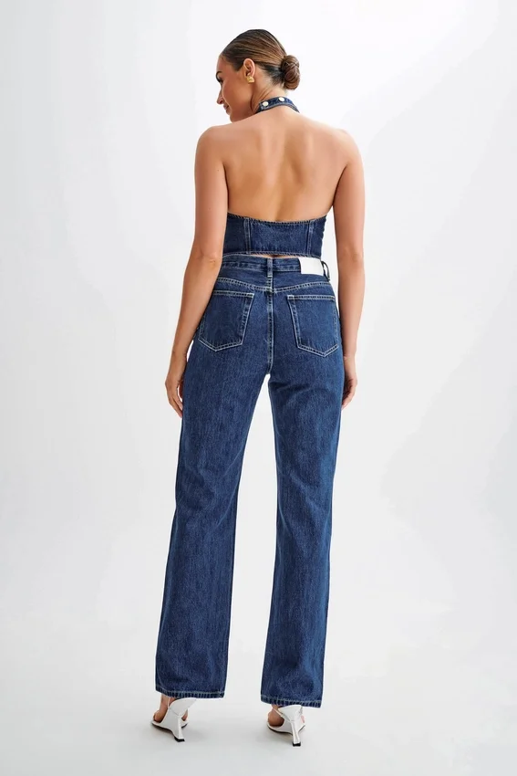 Janine High Waisted Straight Leg Jeans – Dark Blue Janine High Waisted Straight Leg Jeans – Dark Blue