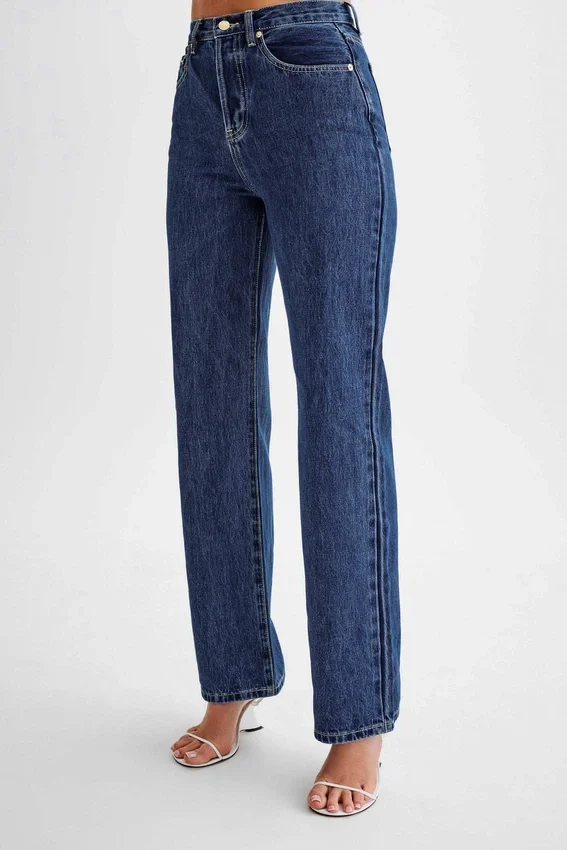Janine High Waisted Straight Leg Jeans – Dark Blue Janine High Waisted Straight Leg Jeans – Dark Blue