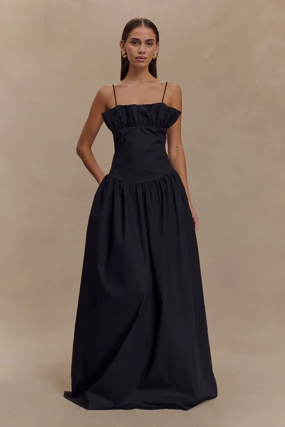 Janis Cotton Frill Maxi Dress – Black Janis Cotton Frill Maxi Dress – Black