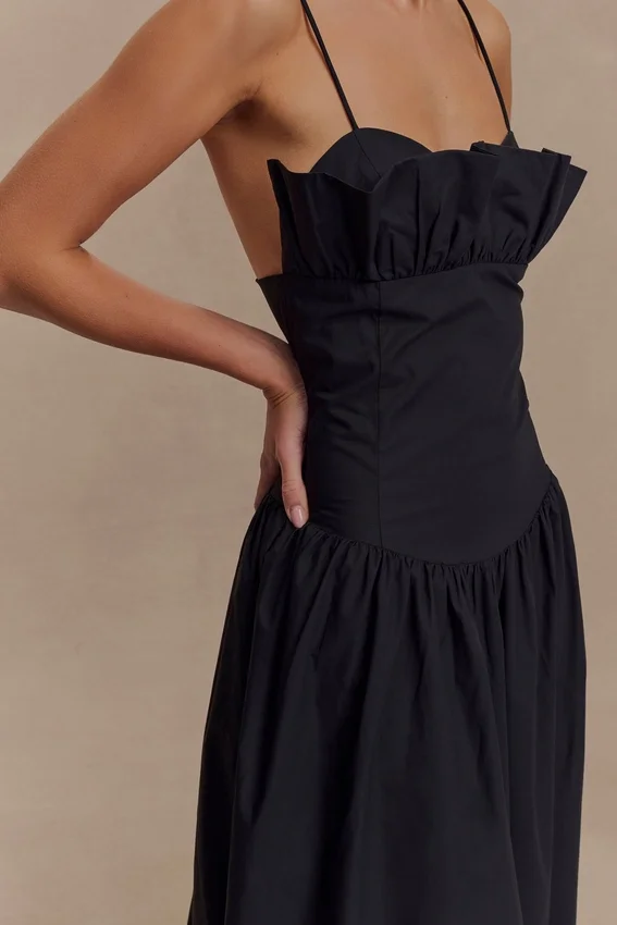 Janis Cotton Frill Maxi Dress – Black Janis Cotton Frill Maxi Dress – Black