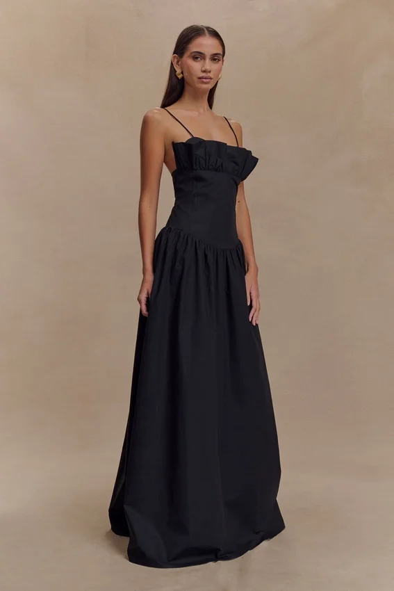 Janis Cotton Frill Maxi Dress – Black Janis Cotton Frill Maxi Dress – Black