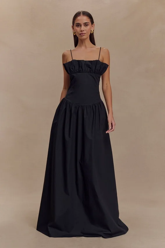 Janis Cotton Frill Maxi Dress – Black Janis Cotton Frill Maxi Dress – Black