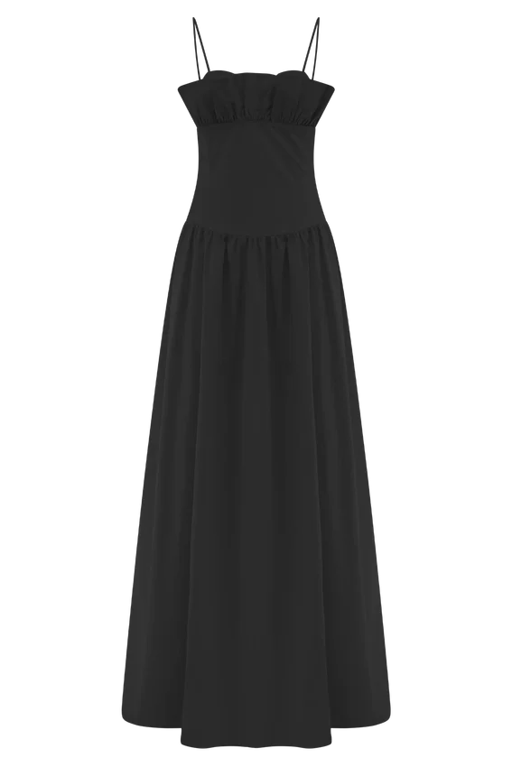 Janis Cotton Frill Maxi Dress – Black Janis Cotton Frill Maxi Dress – Black