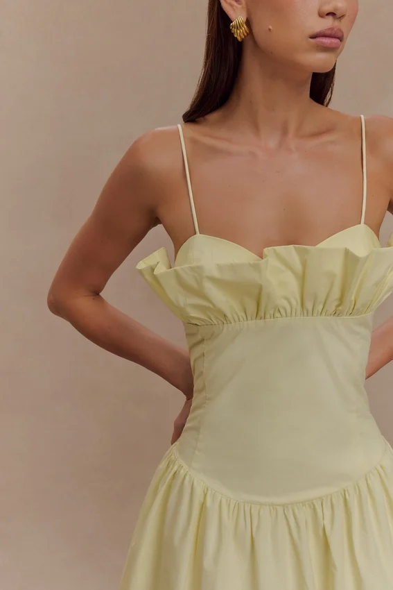 Janis Cotton Frill Maxi Dress – Lemon Janis Cotton Frill Maxi Dress – Lemon