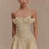 Janis Cotton Frill Mini Dress – Nude Janis Cotton Frill Mini Dress – Nude